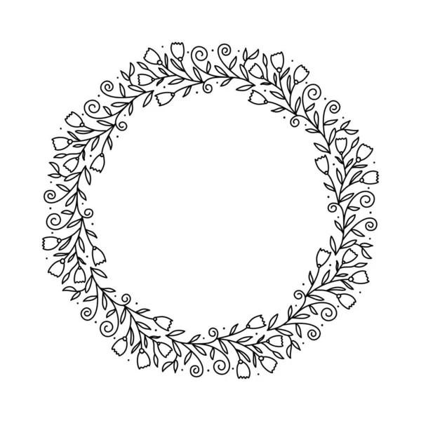 Kulatý kaligrafický vektorový svatební rámeček s místem pro text. Izolovaný vzkvétající vinobraní prvek pro design. Ideální pro svátky, Den díkůvzdání, Valentýna, přání — Stockový vektor