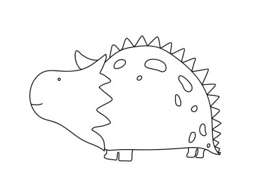 Küçük sevimli dinozor çizgisi. Resim karikatürünü renklendirmek için vektör illüstrasyonu. Çocukların görüntüsü beyazda izole edilmiş. Bebek canavar sürüngen baskısı, kitap, poster, pankart