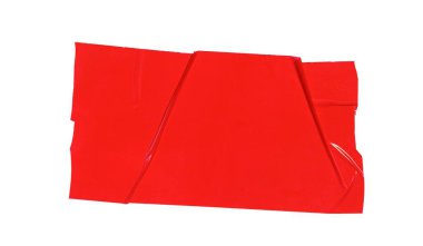 Kırışmış kırmızı bant, şeffaf bir arkaplana karşı desenli, yalıtılmış bir onarım efekti oluşturuyor. Yapışkan özelliklerini ve dayanıklı tasarımı vurguluyor.