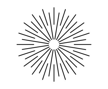 Merkezi noktadan yayılan tek renkli güneş patlaması grafiği antika estetik ile nostaljik geometrik desen sunuyor