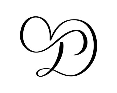 El yapımı vektör kaligrafi aşk mektubu D. Vintage kalp monogramı. Senaryo büyük yazı tipi logosu. El yazısı fırça stili. Valentine elementi gelişiyor. Sayfa dekorasyonu tasarımı illüstrasyon, düğün kartı, davetiye.