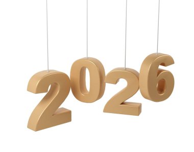 Shiny gold numbers the year 2026 set against a clear background christmas, representing hope the future and joyous occasions
