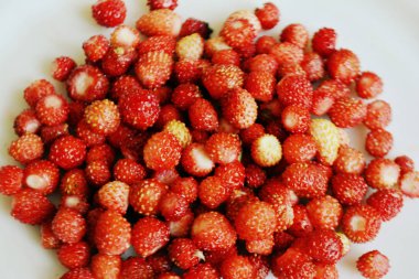 Yabani çilek bir tabak içinde. Berry arka plan