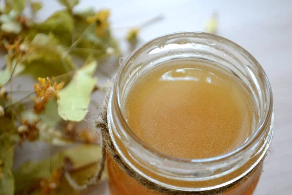 Honey Transparent Jar Table — Stock Photo, Image
