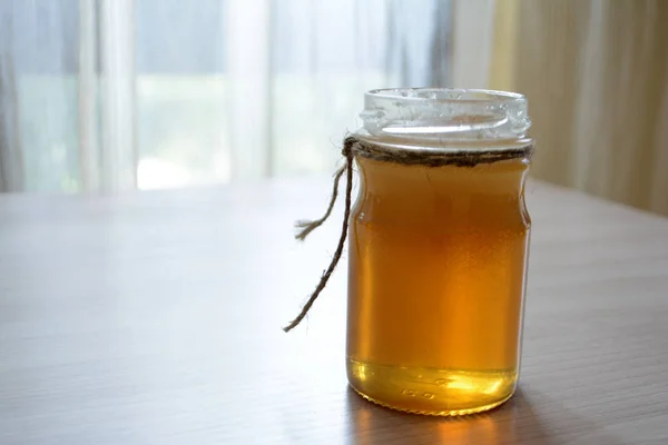 Honey Transparent Jar Table — Stock Photo, Image