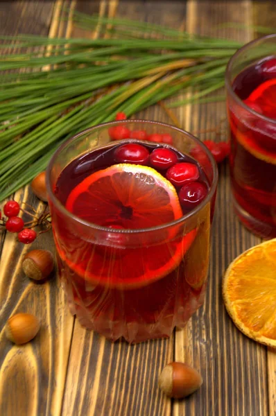 Hot Winter Autumn Cranberry Drink Christmas Drink — Stock Photo, Image