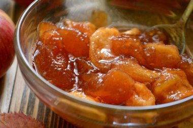 Elma reçel ahşap arka plan şeffaf plaka