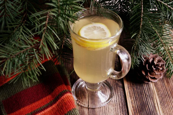 Чай Имбирём Лимоном Горячий Осенний Зимний Напиток — стоковое фото