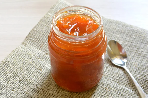 Peach apricot jam in a jar fruit jam