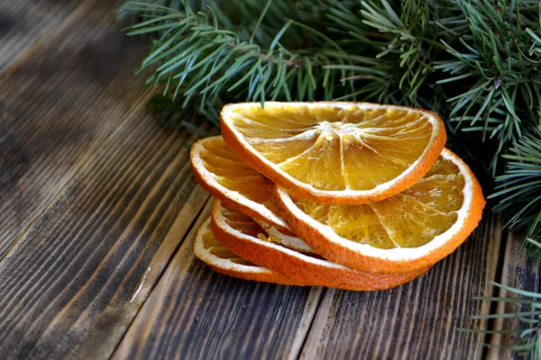 Christmas Decor Dried Oranges Fir Tree Branches — Stock Photo, Image