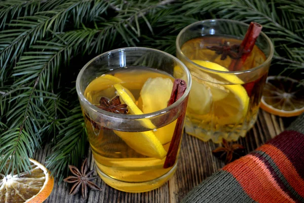Ginger Tea Lemon Spices Glass Hot Winter Autumn Drink Concept — Stock Photo, Image