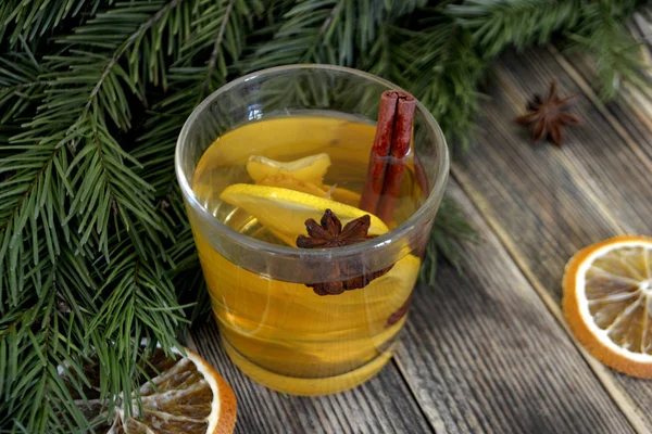 Ginger Tea Lemon Spices Glass Hot Winter Autumn Drink Concept — Stock Photo, Image