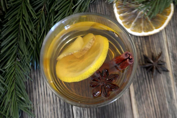 Ginger Tea Lemon Spices Glass Hot Winter Autumn Drink Concept — Stock Photo, Image