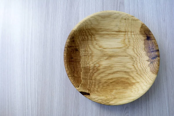 Leere Holzplatte Auf Der Tischplatte Ansicht Küche Dekor Brauntöne — Stockfoto