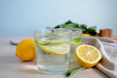Bir bardak Yaz içeceği taze nane ve limon ile soğuk ferahlatıcı limonata