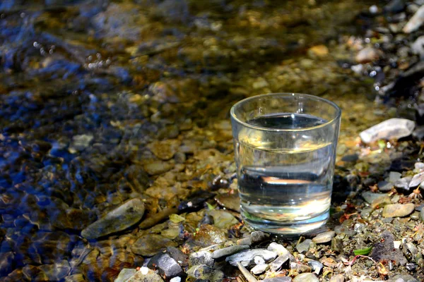 Copo Água Limpa Margem Rio — Fotografia de Stock