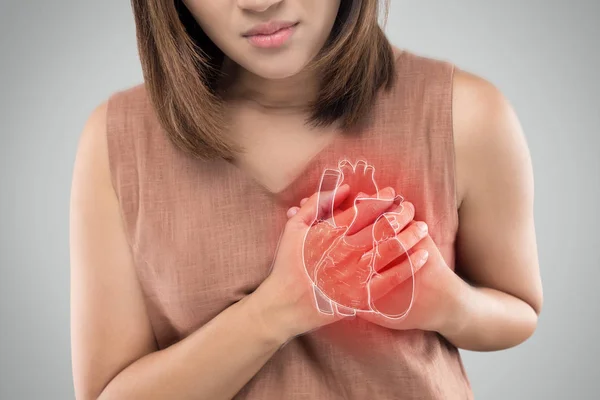 Foto Del Corazón Está Cuerpo Mujer Dolor Corazón Severo Ataque — Foto de Stock