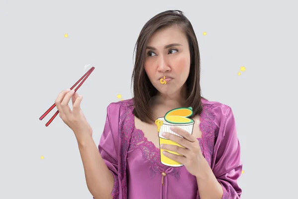 Asian woman hungry at night — Stock Photo, Image