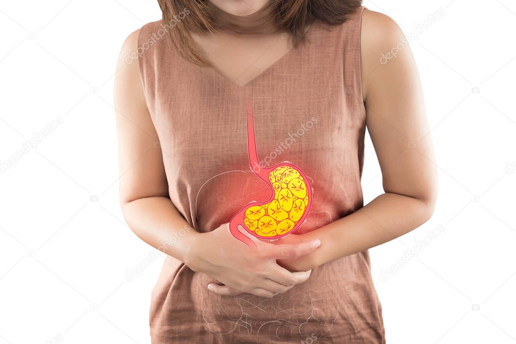 Woman suffering from indigestion or gastric.