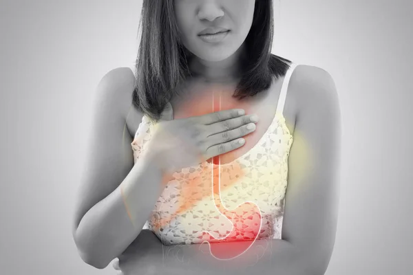 Woman suffering from Acid reflux or Heartburn. — Stock Photo, Image