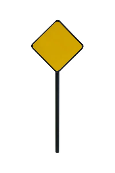 Blank Yellow Road Sign Template Text Square Isolated White Background — Stock Photo, Image