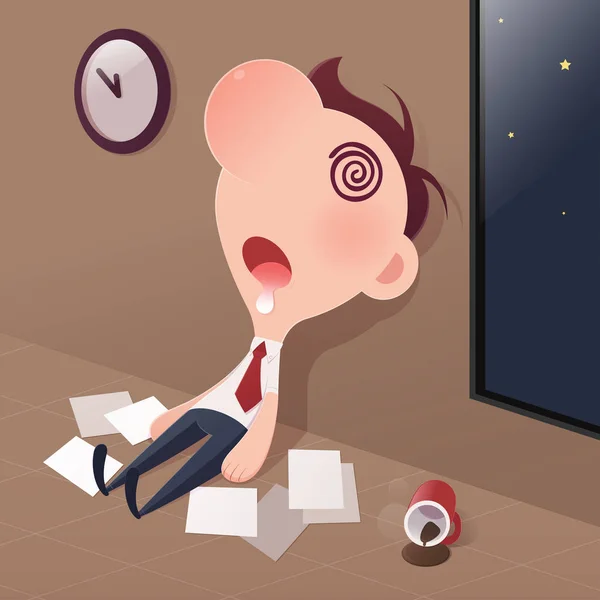 Cartoon Zakenman Moe Slaap Office Slaaptekort Overuren Werk Concept Vector — Stockvector