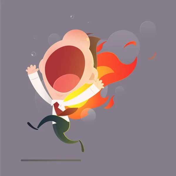 Персонаж бизнесмена, бегущий с горящей спиной . — стоковый вектор