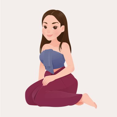 illüstrasyon kadın Tay Tay geleneksel kıyafet, geleneksel Güneydoğu Asya kostüm, vektör ve çizgi film