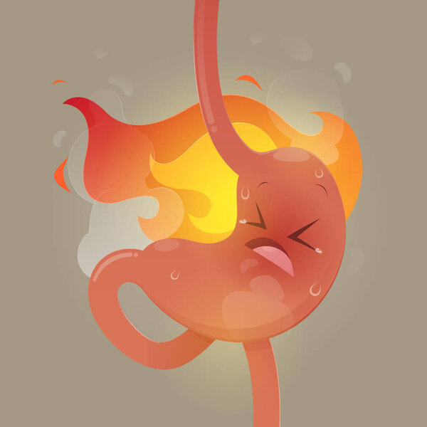 Illustration from acid reflux or heartburn, Cartoon vector, Concept with internal health