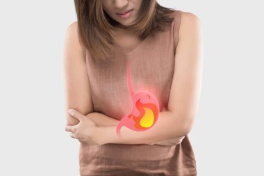 Asit cezir veya mide ekşimesi, kötü sağlık, kadın anatomisi kavramı