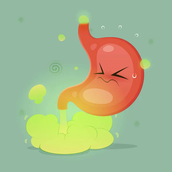 O estômago está peidado por causa do ácido no estômago —  Vetores de Stock