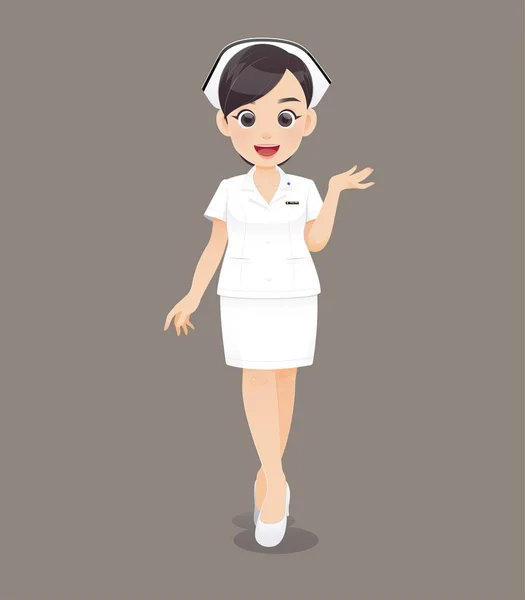 Cartoon Woman Doctor Nurse White Uniform Brown Background Smiling Female — Stock Vector