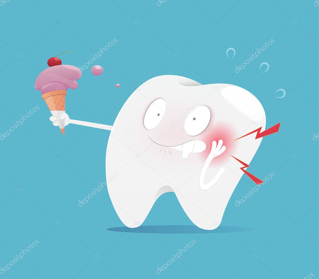 Illustration tooth eating ice cream make sensitive teeth, The concept with dental health, Vector and Cartoon