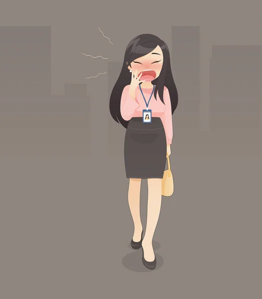 Woman in working dress is yawning — 스톡 벡터