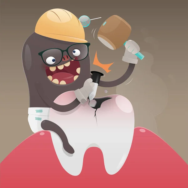 Плохой монстр копает и повреждает зуб. — стоковый вектор