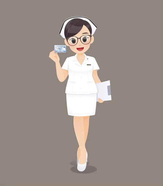 Sjuksköterska Holding Holding sjukförsäkringskort. — Stock vektor