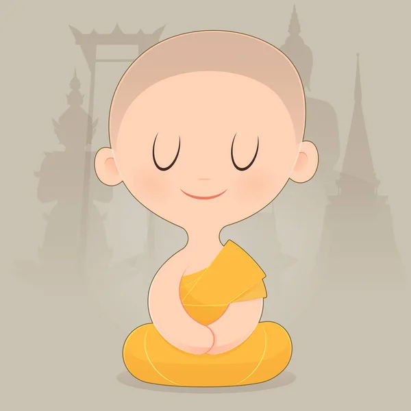 Cartoon Buddhist Monk Of Southeast Asia. Meditation — Stock Vector