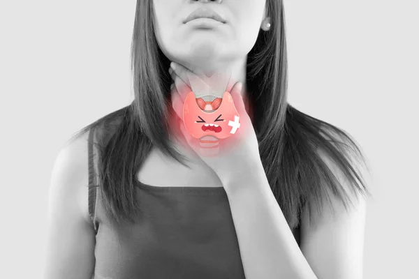 The illustration of the thyroid is on the woman throat — Stock Photo, Image