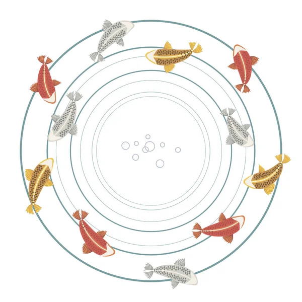 Vis Carp Koi Kleurrijke Rode Lichtzilver Gouden Geel Patroon Cirkels — Stockvector