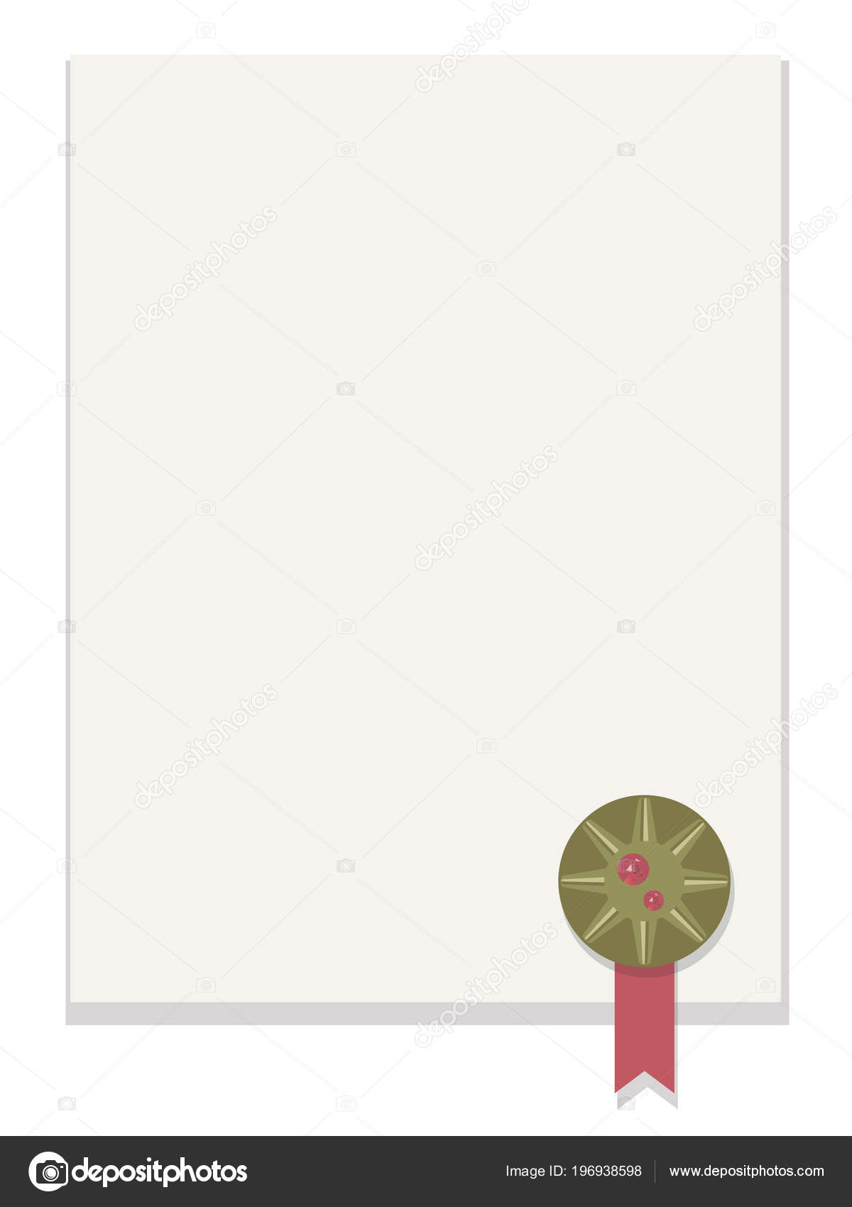blank white sheet paper shadow bronze award ribbon red faceted