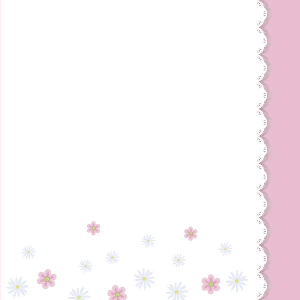 Κάρτα Λευκή Ροζ Και Μωβ Λουλούδια Χαρτοπετσέτας Λεπτή Άκρη Διακόσμηση — Διανυσματικό Αρχείο