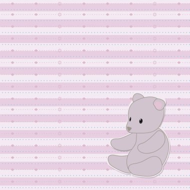 çizgili ışık pembe sevimli bebek vektör seamless modeli nokta, edikula, alt sağ köşesindeki arka planda gri oyuncak ayı oyuncak ile desenli çizgiler ile