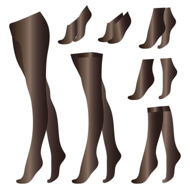 Siyah ince külotlu çorap çorap beyaz arka plan nesnelerini çizimler kapron vektör sette izole tozluk.