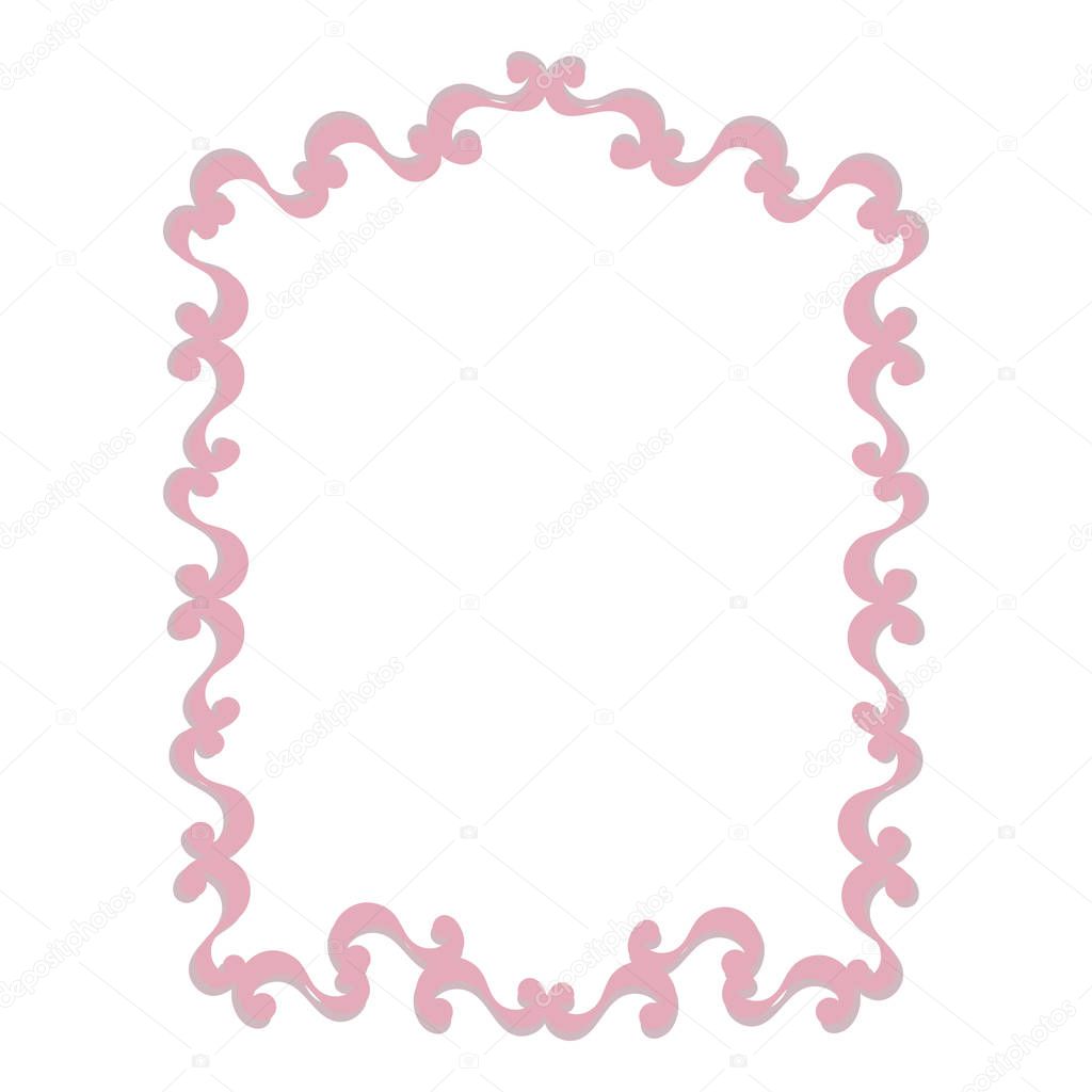 pink vertical rectangular frame of curls beautiful princess mirror border frame picture background stroke pattern isolated object on white background vector