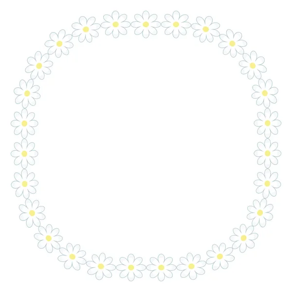一个正方形形状的花圈从 Chamomiles 的花在白色背景图画被隔绝的媒介的一个淡白色黄色中心 — 图库矢量图片