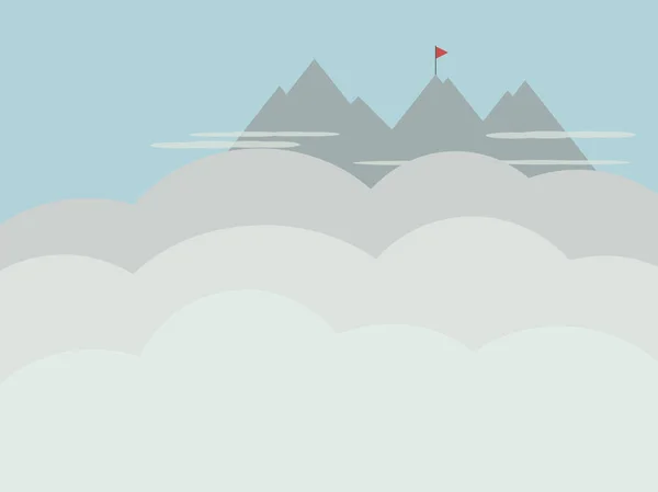 Gray Mountains Cliffs Distance Flag Top Climbing Climbing Translucent White — Stock Vector