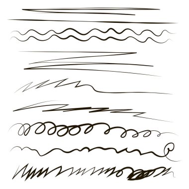 Doodle el ile kırık çizgiler dalgalı siyah tükenmez kalem kalem vektör izole üzerinde beyaz arka plan
