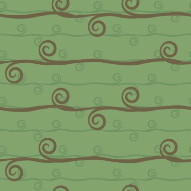 Açık yeşil renk sorunsuz vektör desen yatay boyuna brown ile dalları swirls çiçek süsleme çizgili