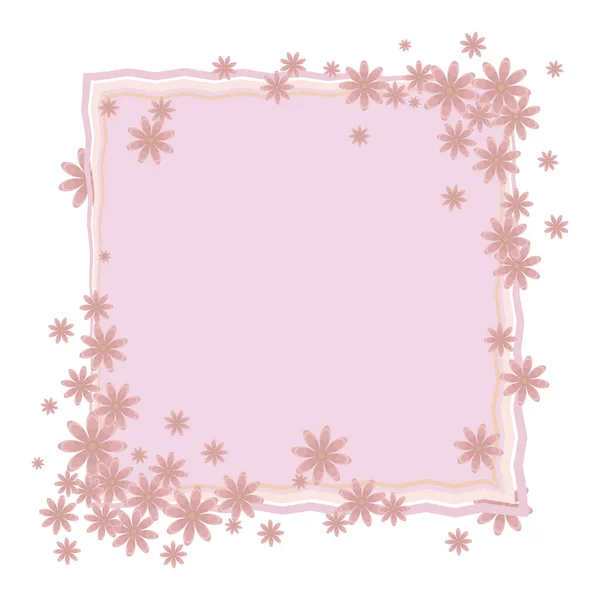 白い背景で隔離のオブジェクトのコーナーで花の組成の淡いピンクの色の正方形のフレーム — ストックベクタ