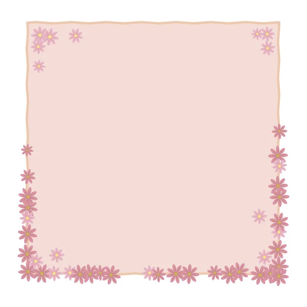 Τετράγωνο Ροζ Κορνίζα Κυματιστό Άκρη Και Λουλούδια Διανυσματικού Αντικειμένου Που — Διανυσματικό Αρχείο